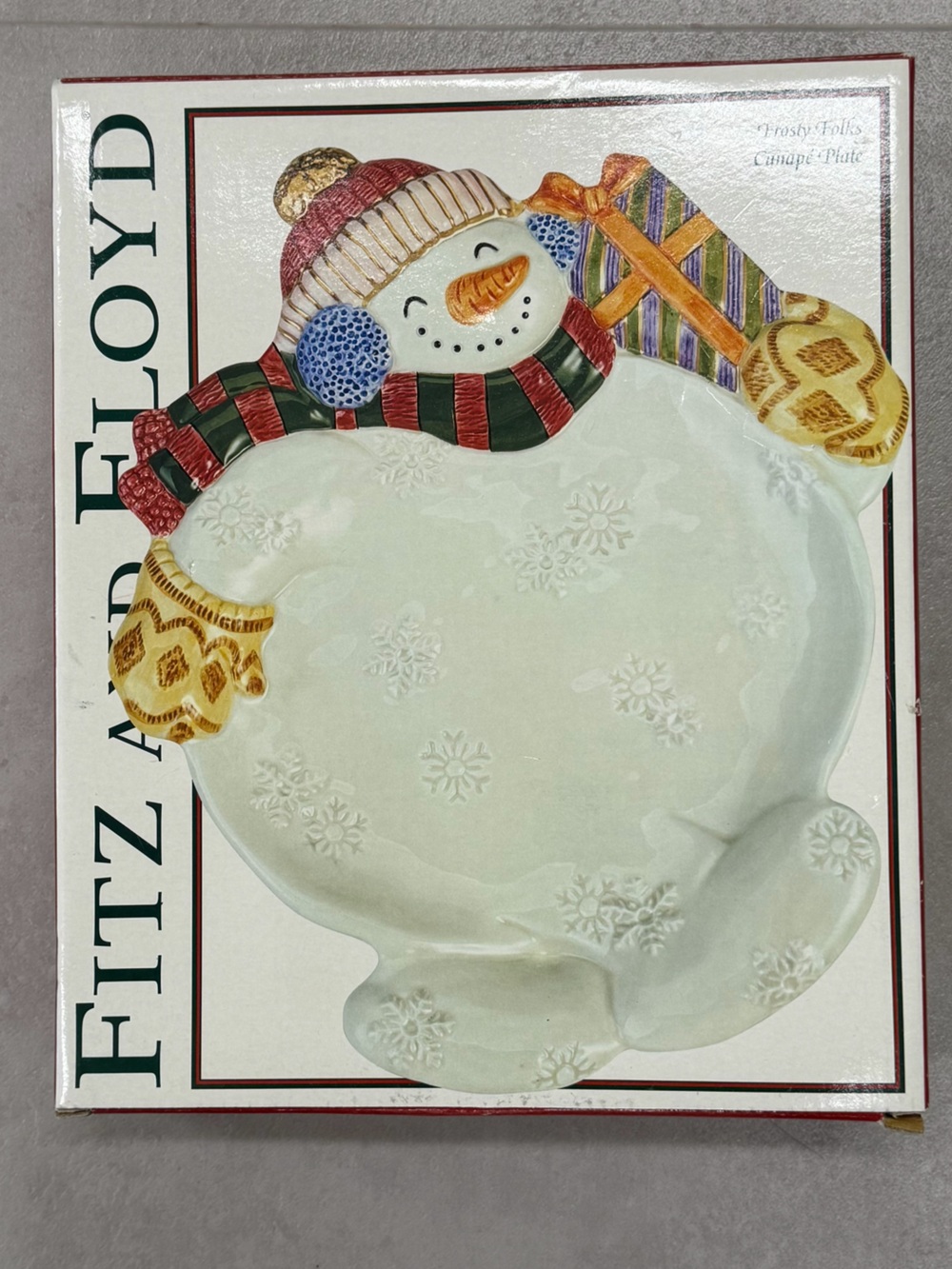 Vintage 1995 Fitz & Floyd Christmas Snowman
Ceramic Holiday Canapé Platter Plate